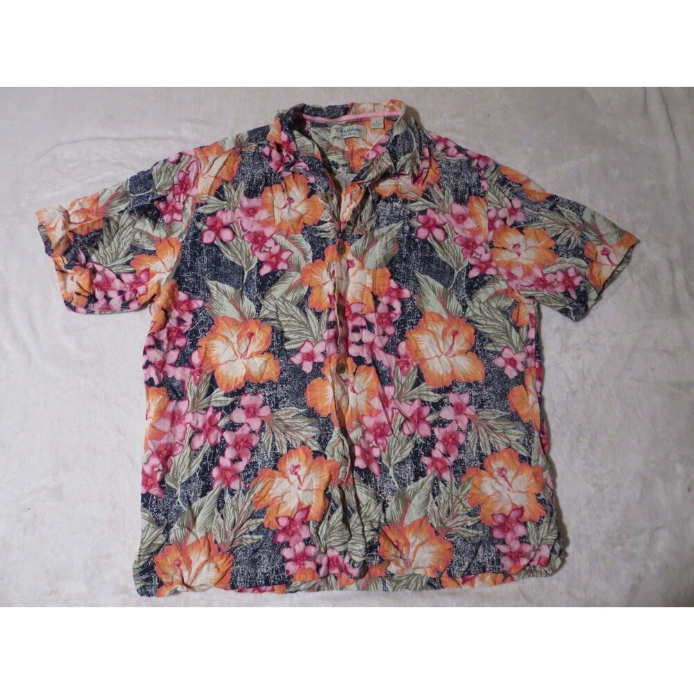 Caribbean Silk Blend Hawaiian Floral Button Shirt Large